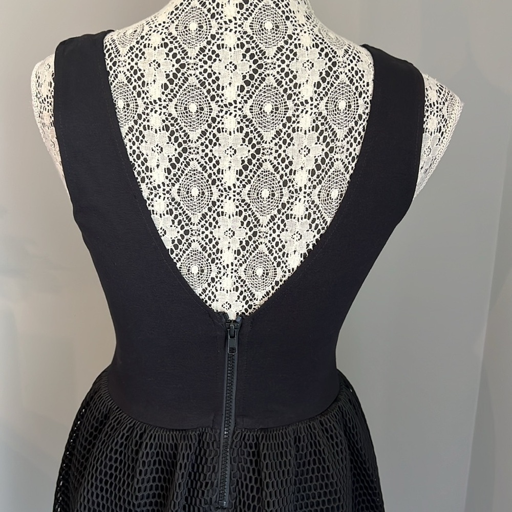 Saks Fifth Avenue Black Fit & Flare Mesh Mini Dress - Picture 4 of 7